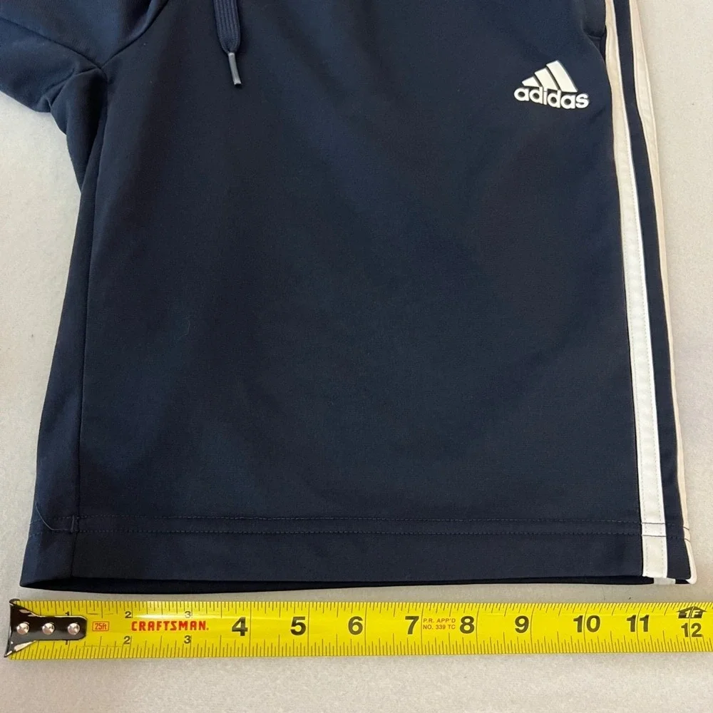Adidas Youth Navy Blue Athletic Shorts Size‎ L Elastic Waist White Stripes Logo